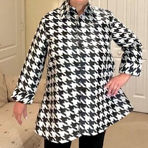 NEW ala Bala Houndstooth Pleated Shacket – Statement Button-Down Blazer (XL)